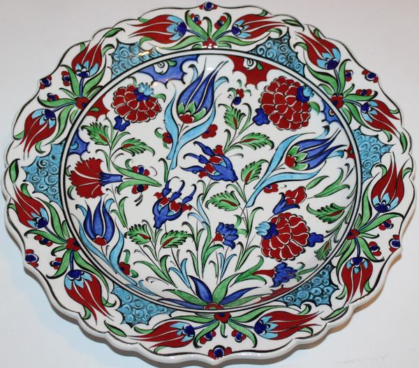 12" (30cm) Handmade Turkish Iznik Tulip & Floral Pattern Ceramic Plate