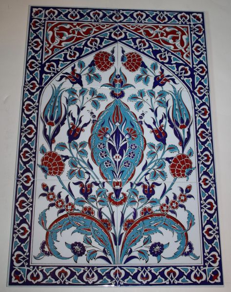 16"x24" Turkish Hand-painted Iznik Floral Pattern Ceramic Tile Mural Panel