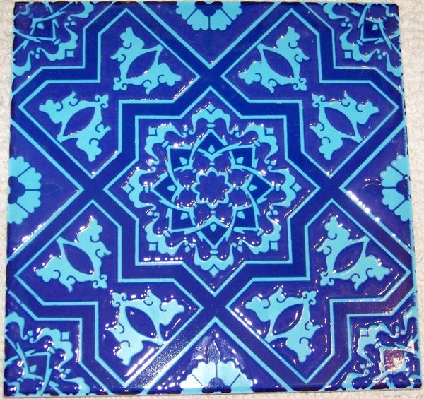 Blue Turkish Iznik Carnation & Floral Pattern 8"x8" Tile