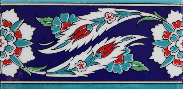 80 Blue Turkish Iznik Carnation & Floral Pattern 4"x8" Border Tile