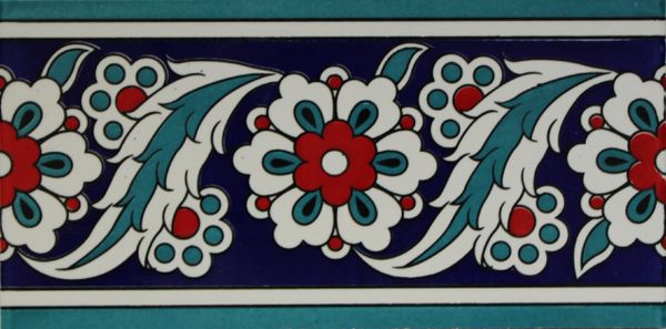 4"x8" Turkish Iznik Daisy & Floral Pattern Ceramic Tile Border