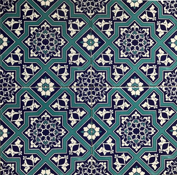 Floral & Geometric 8"x8" Turkish Ottoman Iznik Blue & White Ceramic Tile BORDER 