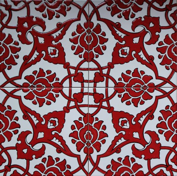 Set of 20 8"x8" Turkish Red Iznik Floral Pattern Ceramic Tile0