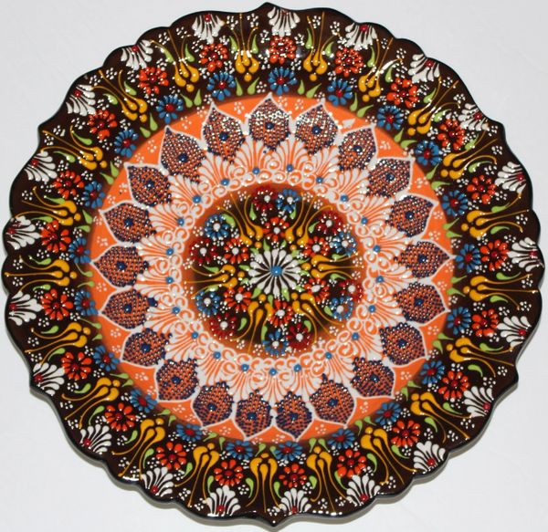 12" (30cm) Handmade Turkish Raised Iznik Floral Pattern Ceramic Plate