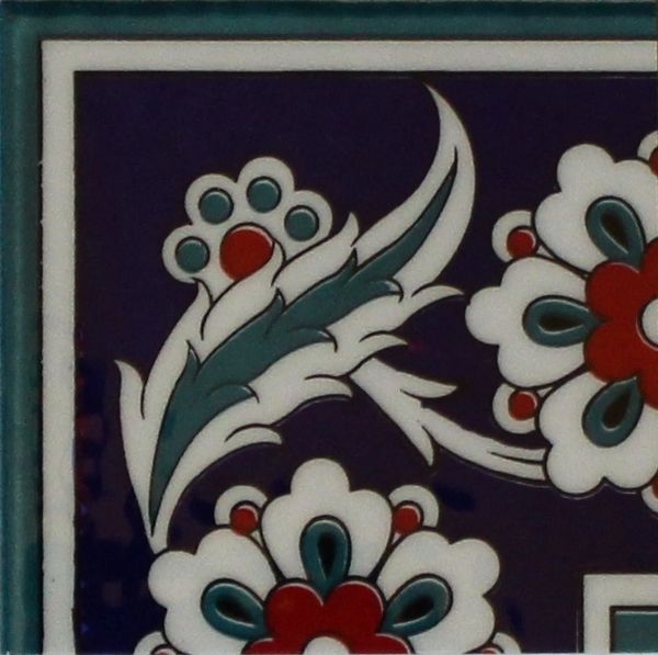 4"x4" Turkish Iznik Daisy & Floral Pattern Ceramic Corner Tile