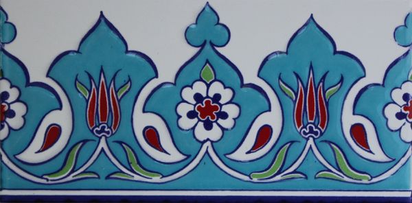 4"x8" Turkish Iznik Tulip & Daisy Pattern Ceramic Tile Border