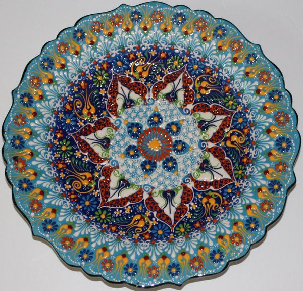 12" (30cm) Turkish Handmade Blue Iznik Floral Pattern Ceramic Plate