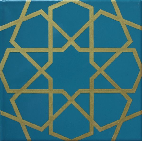 Blue & Gold Color Turkish Iznik Geometric Pattern 8"x8" Tile