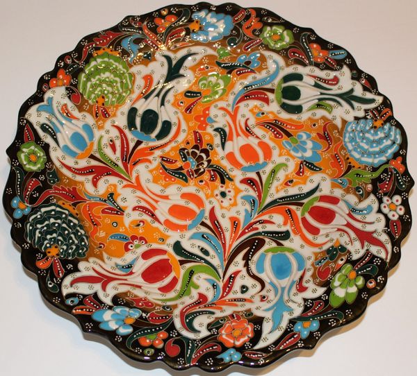 12" Orange Raised Turkish Hand-made Iznik Floral Pattern Ceramic Plate