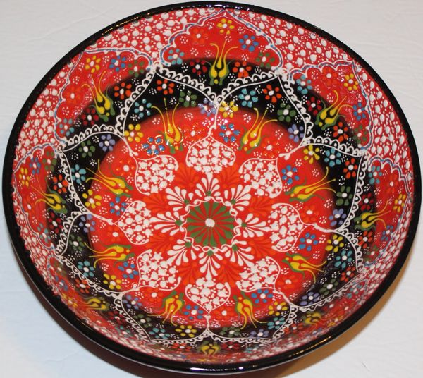 10"x4" Handmade Turkish Iznik Raised Floral Pattern Ceramic Bowl