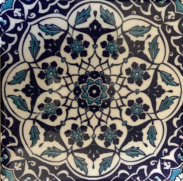 Turkish Iznik Blue Daisy Pattern 8"x8" Ceramic Tile