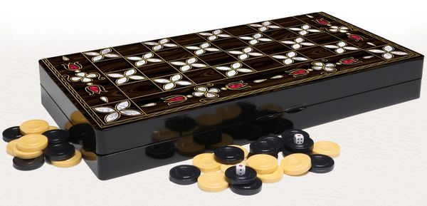19" Floral Mother of Pearl Pattern Compressed Wood Checkers Backgammon Set
