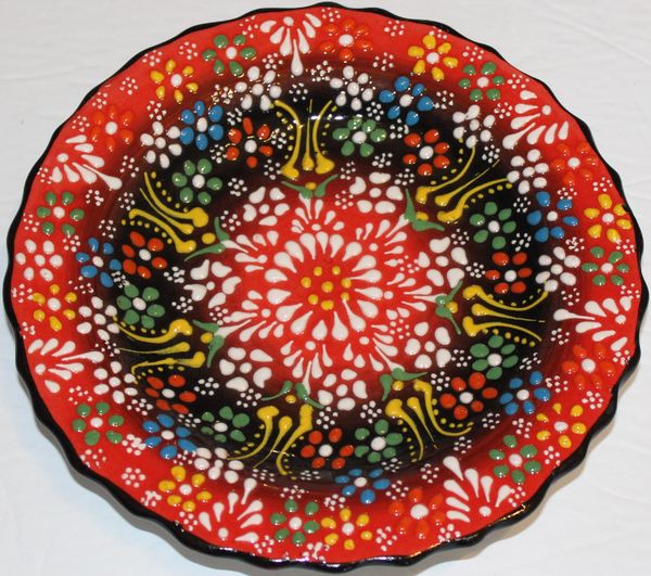 7" (18cm) Turkish Red Iznik Floral Pattern Ceramic Cini Plate
