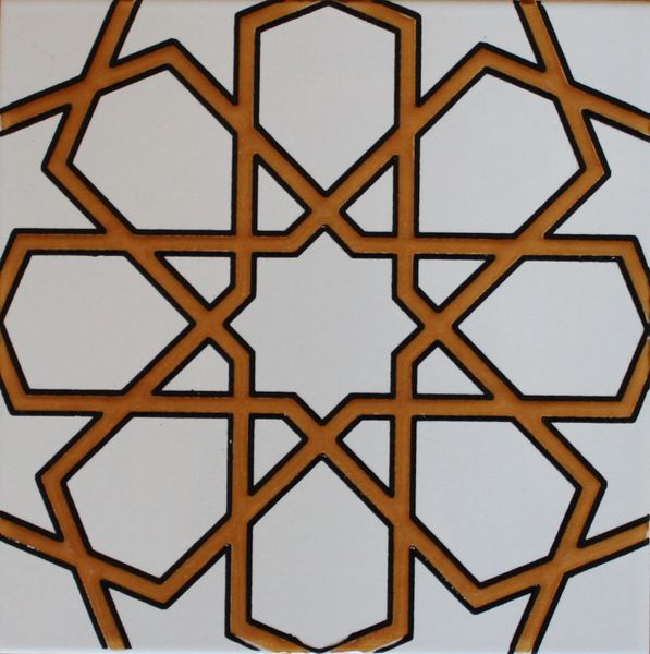 Mustard & Black Turkish Iznik Geometric Pattern 8"x8" Tile