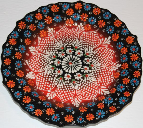 10" (25cm) Handmade Turkish Iznik Raised Floral Pattern Ceramic Plate