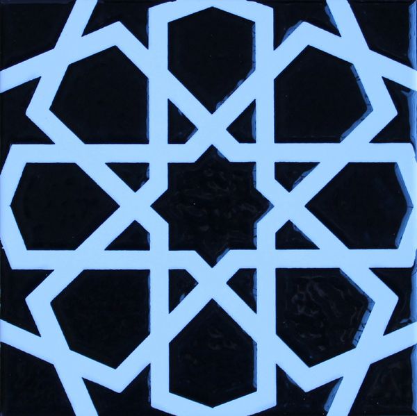 Black & White Turkish Iznik Geometric Pattern 8"x8" Tile