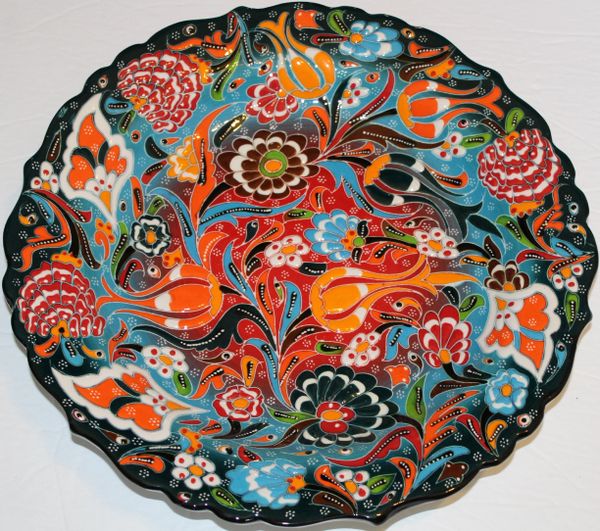 12" Multi-color Raised Turkish Hand-made Iznik Floral Pattern Ceramic Plate