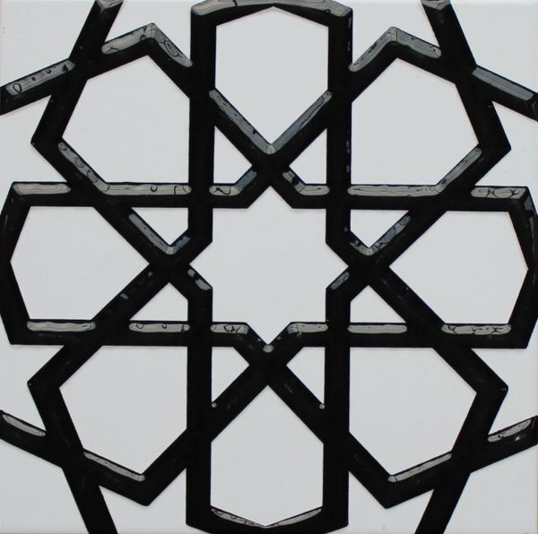 White & Black Turkish Iznik Geometric Pattern 8"x8" Tile