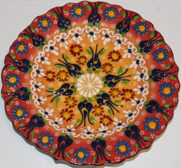7" (18cm) Turkish Mustard & Red Iznik Floral Pattern Ceramic Cini Plate