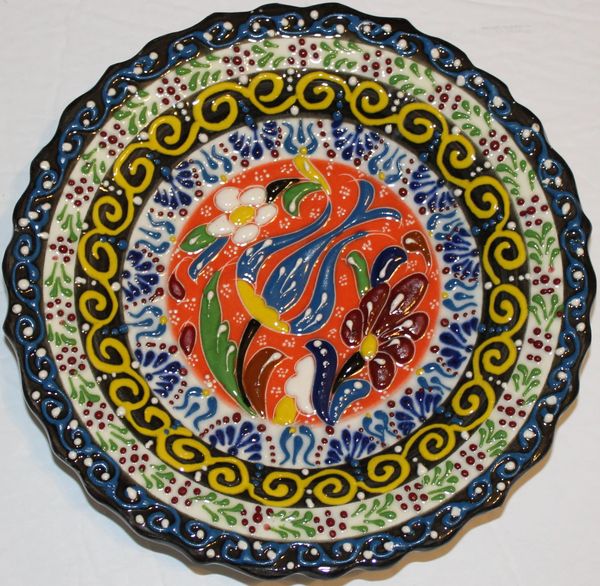 7" (18cm) Turkish Iznik Raised Tulip & Floral Pattern Ceramic Cini Plate