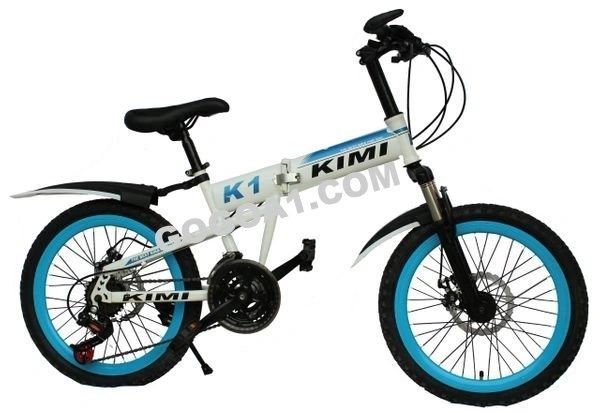 KIMI Mountain Bicycle with Folding High carbon steel frame and 20 wheels white blue