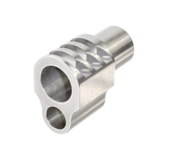 Muzzle Brake for 1911 5" Government Barrels & Exact variants. Replaces barrel bushing. Steel, Silver color.