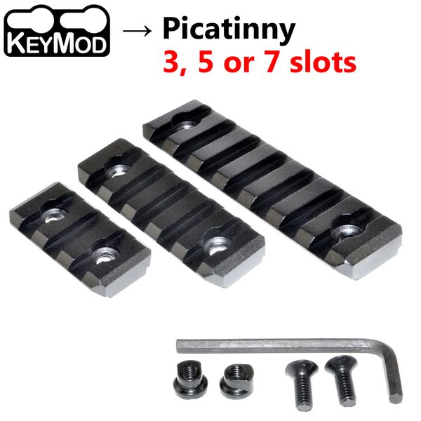 KeyMod to Picatinny Adapter Rail - 3 slots / 5 slots or 7 slots