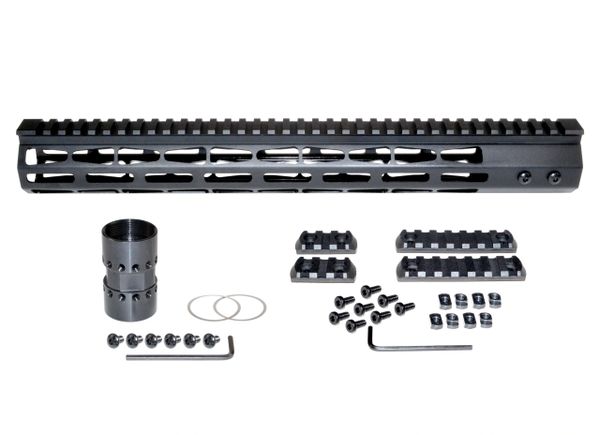 15" M-LOK Free Float Handguard for AR-15, ID 1.28", 14oz, fits .223 / 5.56, Black