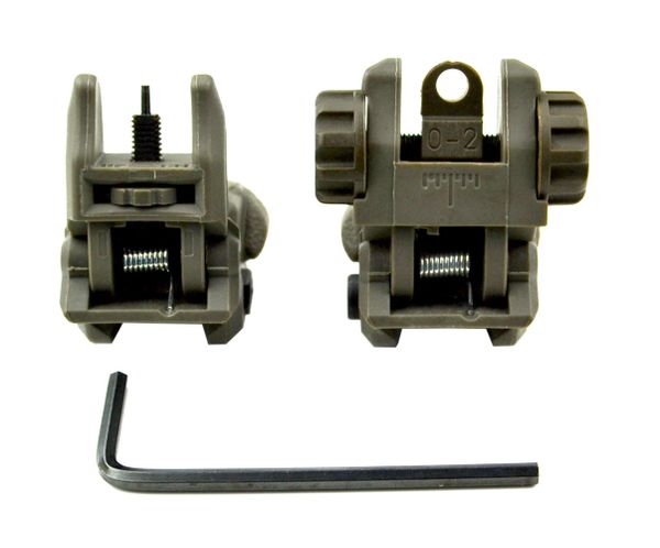 AR Front And Rear Flip Up Backup Sight Combo Set - Polymer - Green