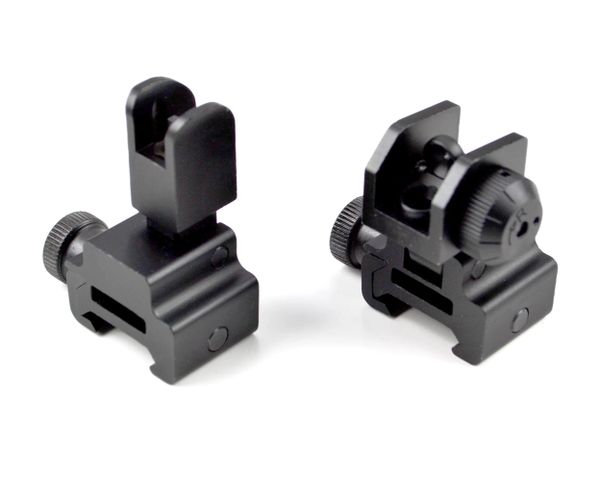 Backup Sight Set - Flip Up High Profile Front Sight Post + Rear Sight - Aluminum - Black [SET]