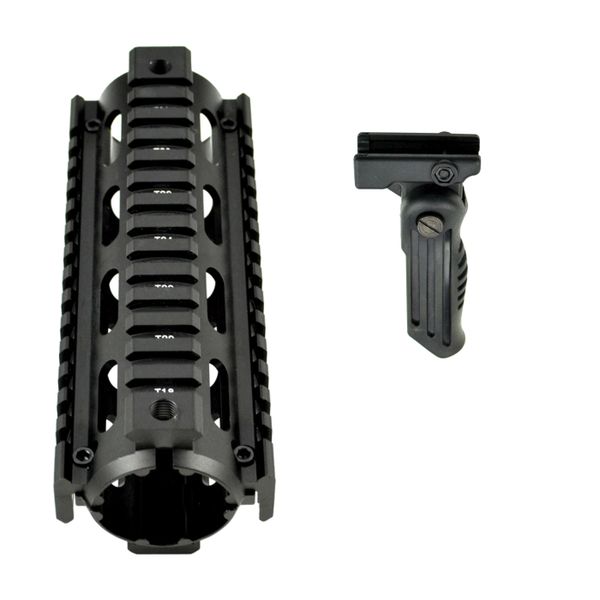 6.7" Carbine Length 6.7 INCH 2 Piece Drop In Handguard Quad Rail for AR-15, .223/5.56 with GP05 Grip - Aluminum / Polymer - Black