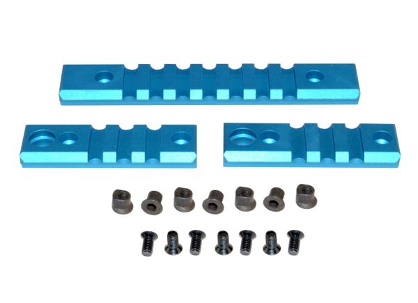 KeyMod to Picatinny Adapter BLUE Rail Section Kit, Aluminum, Includes 2 x 3 slot, 1 x 7 slot