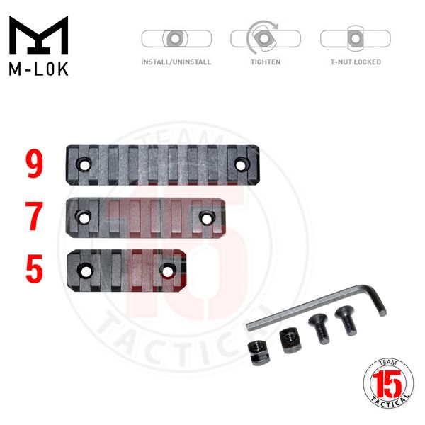 M-LOK to Picatinny Adapter Rail KIT (BLACK) for MLOK Handguard Rails - 1 x 5 slot, 1 x 7 slot, 1 x 9 slot