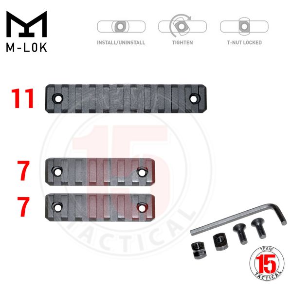 M-LOK to Picatinny Adapter Rail KIT (BLACK) for MLOK Handguard Rails - 2 x 7 slot, 1 x 11 slots