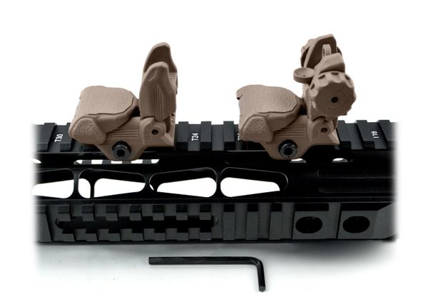 AR Front And Rear Flip Up Backup Sight Combo Set - Polymer - Tan