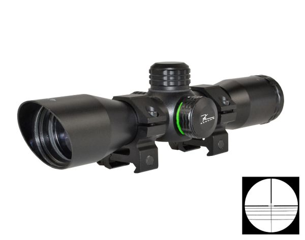 Kexuan 4X32 Compact Rifle Scope w/ Crossbow Reticle (Red/Green Illumination), DOVETAIL Scope Rings & Battery Included