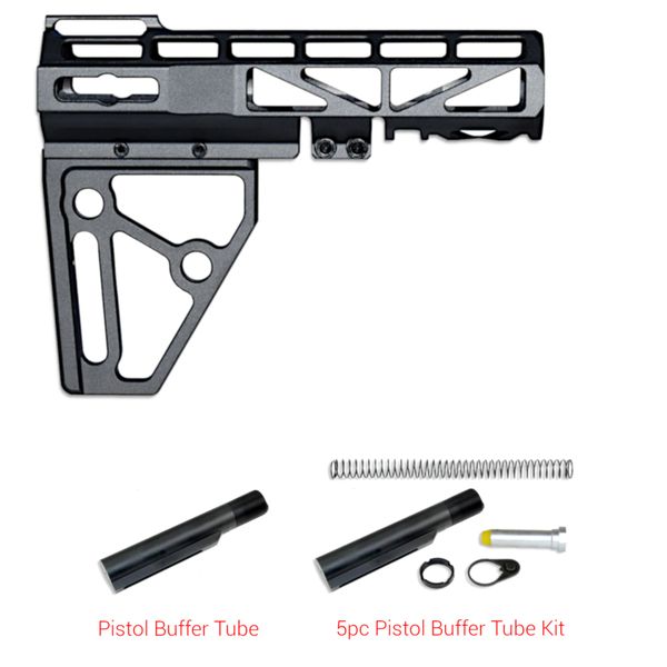 NEW!! AR Pistol Fin Brace Skeletonized Aluminum: Black - Optional Add-ons - Pistol Buffer Tube OR Buffer Tube Kit