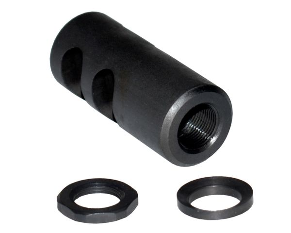 Short 1/2x28 Muzzle Brake for AR-15, Steel, Black [MZ-0S1-01-B] Includes Crush Washer & Jam Nut