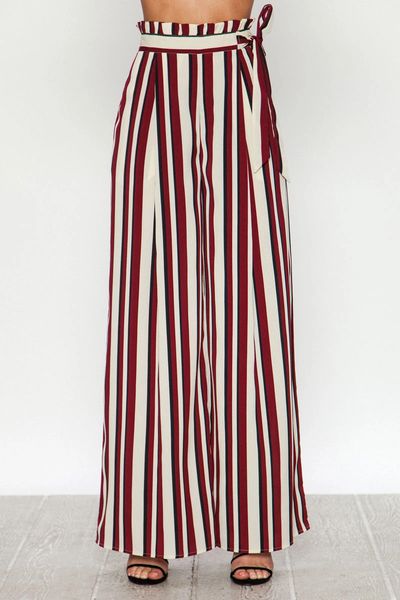 Vertical Striped Pants Womens Burgundy and Yellow Hip Hop Sweatpants Spring  Modern Design Trousers Big Size 2XL