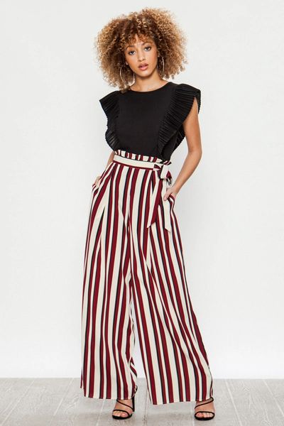 Women's Cotton Blend Wide Leg Striped Pants