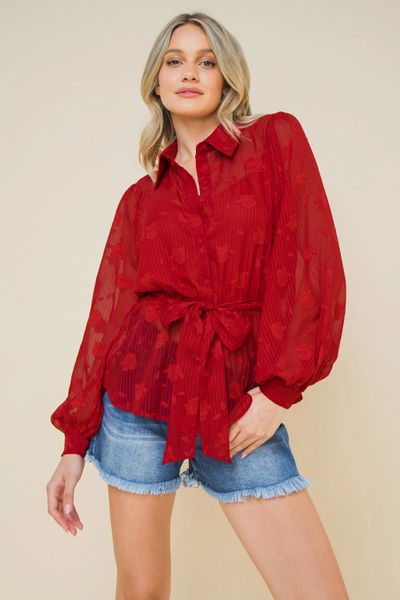 Red store sheer blouse