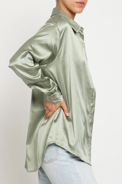 ASYOU mix and match oversized satin shirt in sage green - part of a set