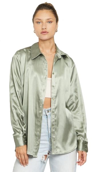 Sage Green Satin Top - Button Up Top - Silk Top - Collared Shirt - Lulus