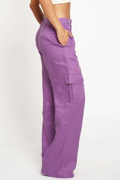 Purple Linen Cargo Pants