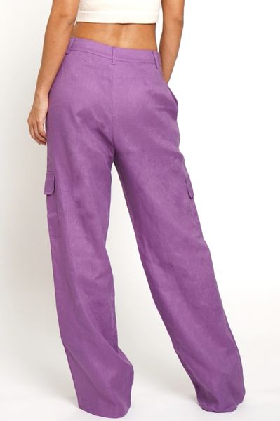 BDG Purple Linen Multi-Pocket Cargo Pants