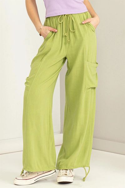 Women Pistachio Green High Waist Cargo Jeans