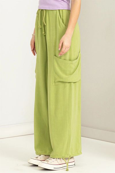 Women Pistachio Green High Waist Cargo Jeans