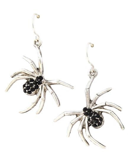 Silver & Jet Rhinestone Spider Earrings | BAZ and BEA