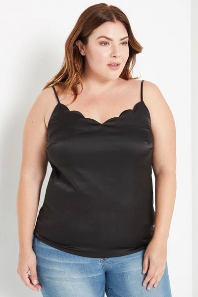 Lace-trimmed Satin Camisole Top - Black - Ladies