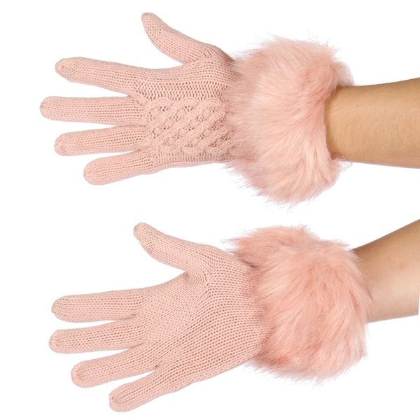 Pink Fur Trim Knit Gloves BAZ and BEA